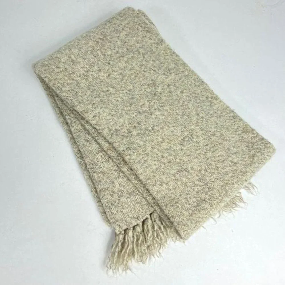 Vintage Wool Scarf Knit With Fringe Marled Neck Wrap Thick Weave Grunge 1980’s - Picture 1 of 3